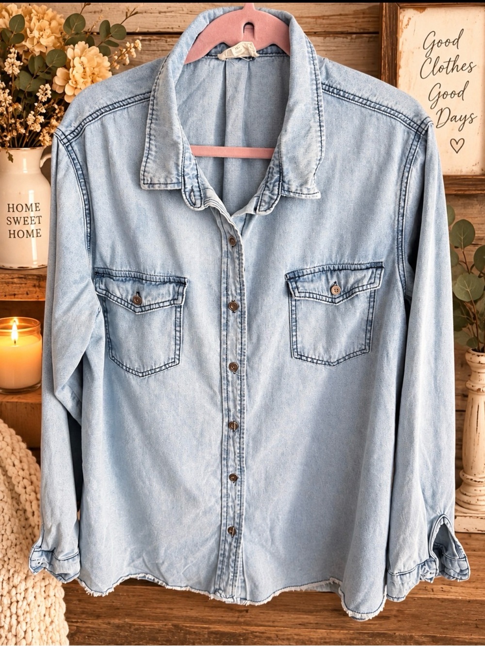 Umgee Light Blue Denim Button-Down Shirt